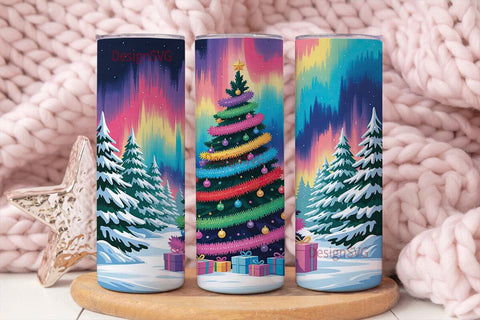 Rainbow Christmas Tree 20oz Tumbler Wrap Sublimation DesignSVG 