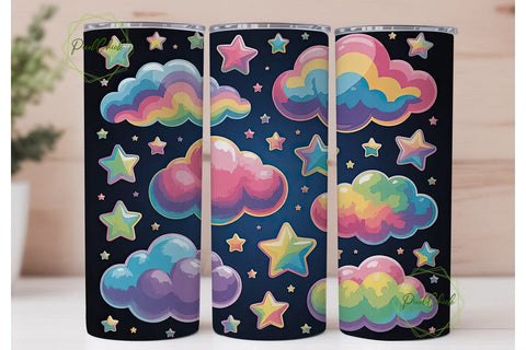 Rainbow Clouds & Stars 20oz Tumbler Wrap Sublimation PixelChick 