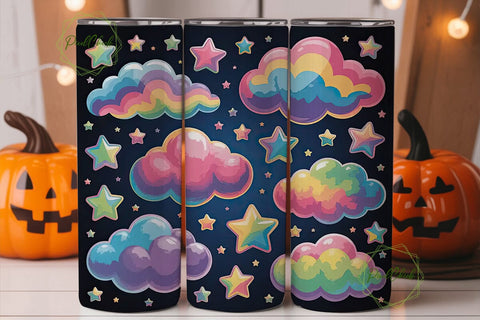 Rainbow Clouds & Stars 20oz Tumbler Wrap Sublimation PixelChick 