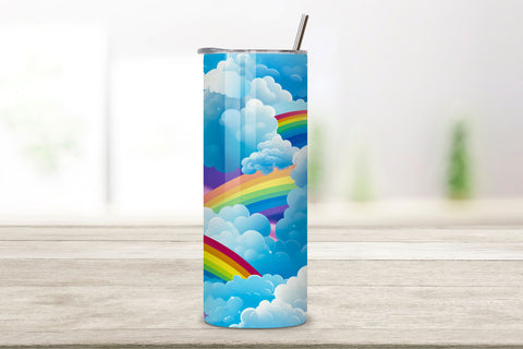 Rainbow Cloudscape Tumbler Wrap | Seamless Wrap Design, Rainbow And Cloud Tumbler Wrap Rainbow Pattern 20oz Skinny Tumbler Sublimation Design Straight And Tapered Tumbler Wrap Sublimation FloridPrintables 