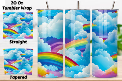 Rainbow Cloudscape Tumbler Wrap | Seamless Wrap Design, Rainbow And Cloud Tumbler Wrap Rainbow Pattern 20oz Skinny Tumbler Sublimation Design Straight And Tapered Tumbler Wrap Sublimation FloridPrintables 