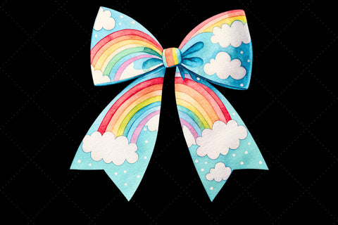 Rainbow Cloudy Sky Coquette Bow Clipart, rainbow cloudy bow, sky coquette bow, cheerful bow design, cloudy sky clipart, digital bow design, vibrant rainbow bow, sky bow art Sublimation FloridPrintables 