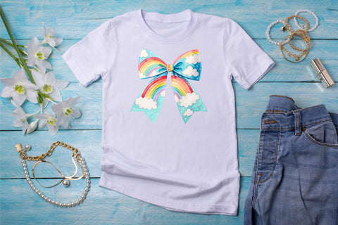 Rainbow Cloudy Sky Coquette Bow Clipart, rainbow cloudy bow, sky coquette bow, cheerful bow design, cloudy sky clipart, digital bow design, vibrant rainbow bow, sky bow art Sublimation FloridPrintables 