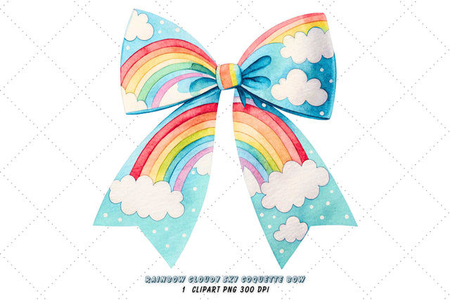 Rainbow Cloudy Sky Coquette Bow Clipart, rainbow cloudy bow, sky coquette bow, cheerful bow design, cloudy sky clipart, digital bow design, vibrant rainbow bow, sky bow art Sublimation FloridPrintables 