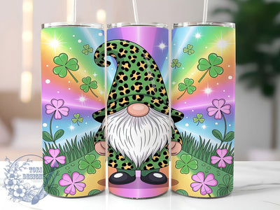 Rainbow Clover Gnome 20oz Tumbler Wrap, Rainbow Theme, Clover Motif, Gnome Style, Lucky Charm, Festive Design, Skinny Tumbler, Sublimation PNG Sublimation ToriDesigns 
