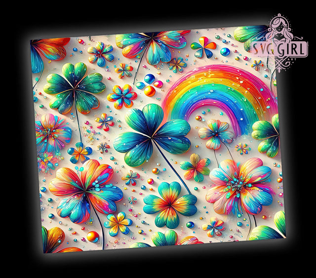 Rainbow Clover St. Patrick's Day 20oz Tumbler, Rainbow Clover Tumbler Wrap, 20oz Tumbler Sublimation, Colorful St Patricks, Lucky Clover Design, Irish Pride Tumbler Sublimation SvggirlplusArt 