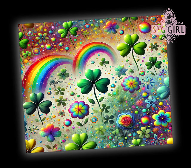 Rainbow Clover St. Patrick's Day 20oz Tumbler, Rainbow Clover Tumbler Wrap, 20oz Tumbler Sublimation, Colorful St Patricks, Lucky Clover Design, Irish Pride Tumbler Sublimation SvggirlplusArt 