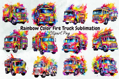Rainbow Color Fire Truck Sublimation Bundle Sublimation Designangry 
