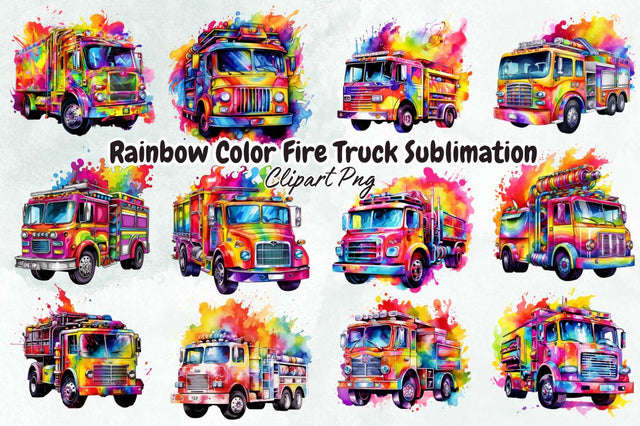 Rainbow Color Fire Truck Sublimation Bundle Sublimation Designangry 
