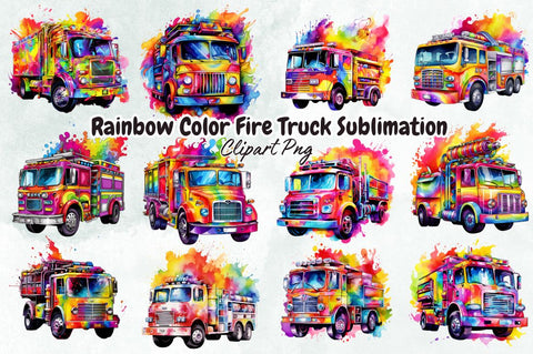 Rainbow Color Fire Truck Sublimation Bundle Sublimation Designangry 