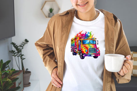 Rainbow Color Fire Truck Sublimation Bundle Sublimation Designangry 
