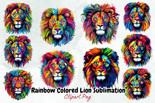 Rainbow Colored Lion Sublimation Clipart Bundle Sublimation Designangry 