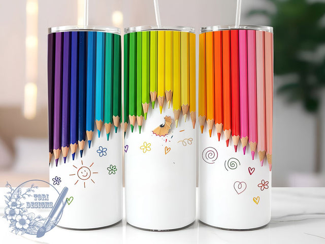 Rainbow Coloured Pencils Art Tumbler, Rainbow Pencil Sublimation Design, Artistic Cup Art, 20oz Creative Tumbler, Whimsical Pencil Mug, Stylish Art Cup, Cozy Craft Wrap Sublimation ToriDesigns 