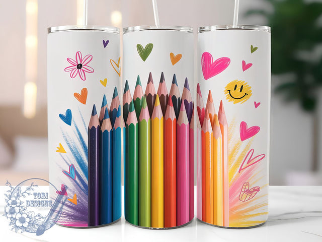 Rainbow Coloured Pencils Art Tumbler, Rainbow Pencil Sublimation Design, Artistic Cup Art, 20oz Creative Tumbler, Whimsical Pencil Mug, Stylish Art Cup, Cozy Craft Wrap Sublimation ToriDesigns 