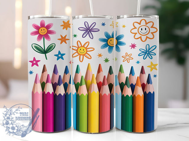 Rainbow Coloured Pencils Art Tumbler, Rainbow Pencil Sublimation Design, Artistic Cup Art, 20oz Creative Tumbler, Whimsical Pencil Mug, Stylish Art Cup, Cozy Craft Wrap Sublimation ToriDesigns 