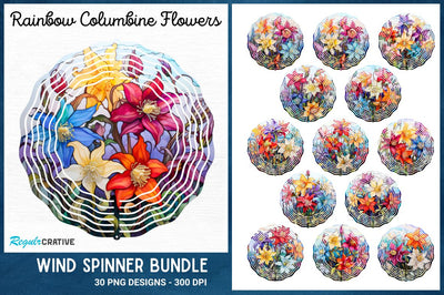 Rainbow Columbine Flowers Wind Spinner Sublimation Spinner Sublimation Regulrcrative 