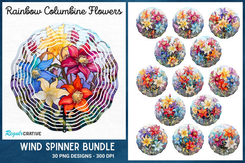 Rainbow Columbine Flowers Wind Spinner Sublimation Spinner Sublimation Regulrcrative 