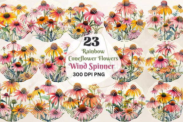 Rainbow Coneflower Flowers Coaster Spinner Sublimation Sublimation Regulrcrative 