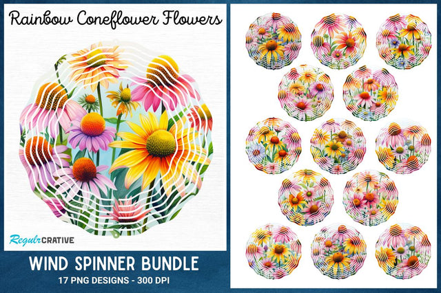 Rainbow Coneflower Flowers Wind Spinner Sublimation Bundle Sublimation Regulrcrative 