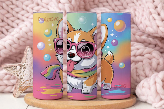 Rainbow Corgi Tumbler Wrap Sublimation DesignSVG 