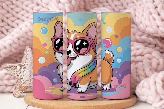 Rainbow Corgi Tumbler Wrap Sublimation DesignSVG 