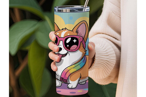 Rainbow Corgi Tumbler Wrap Sublimation DesignSVG 