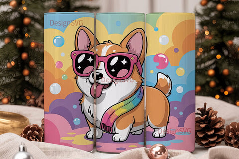 Rainbow Corgi Tumbler Wrap Sublimation DesignSVG 