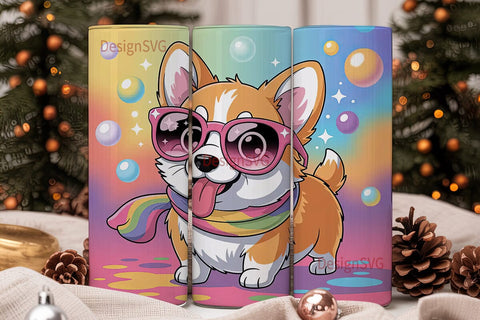 Rainbow Corgi Tumbler Wrap Sublimation DesignSVG 