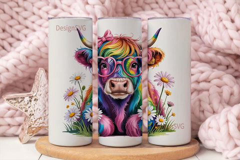 Rainbow Cow Tumbler Wrap Sublimation DesignSVG 