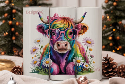 Rainbow Cow Tumbler Wrap Sublimation DesignSVG 