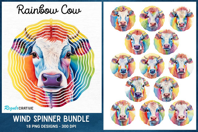 Rainbow Cow Wind Spinner Sublimation Designs Bundle Sublimation Regulrcrative 