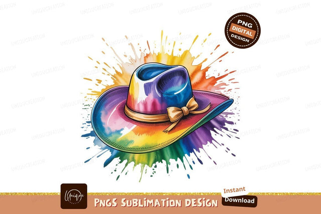 Rainbow cowboy hat splash paint Sublimation Designangry 