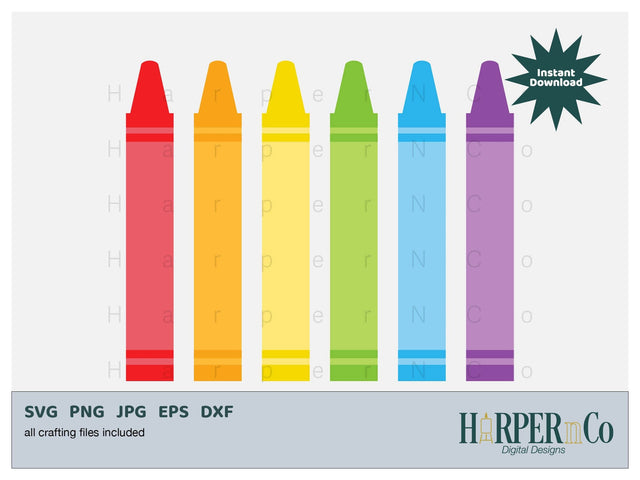 Rainbow Crayons SVG PNG Cut EPS File SVG HarperNCo 