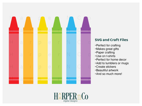 Rainbow Crayons SVG PNG Cut EPS File SVG HarperNCo 
