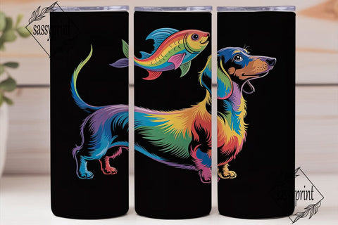 Rainbow Dachshund 20oz Tumbler Wrap Sublimation sassyprint 