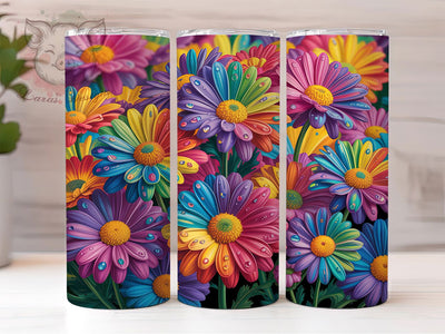 Rainbow Daisies Floral Dreams 20oz Tumbler, Spring Flowers, Full Bloom, Color Explosion, Floral Dreams, 20oz Tumbler Wrap, Sublimation PNG Sublimation Lara' s Designs 
