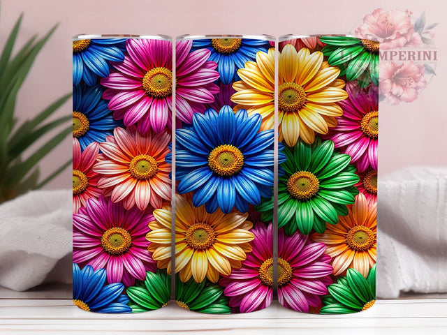 Rainbow Daisy Bloom 20oz Tumbler, Rainbow Daisy, Floral Bloom, Colorful Design, Whimsical Charm, Nature Motif, Skinny Tumbler, Sublimation PNG Sublimation Li Zamperini 