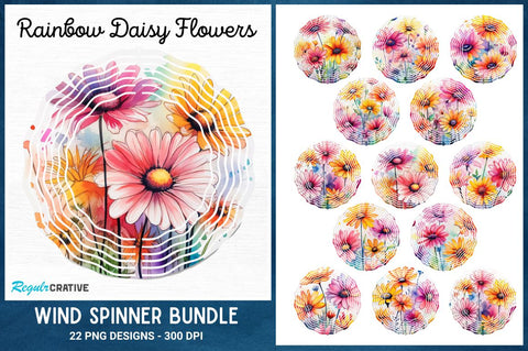 Rainbow Daisy Flowers Wind Spinner Bundle Sublimation Regulrcrative 