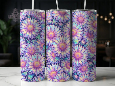 Rainbow Daisy Night 20oz Tumbler, Rainbow Daisy Night, 20oz Tumbler Wrap, Sublimation Design, Night Floral PNG, Celestial Daisy Graphic, Rainbow Flower Wrap, Digital Tumbler Craft Sublimation SvggirlplusArt 