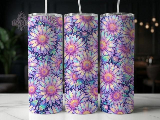 Rainbow Daisy Night 20oz Tumbler, Rainbow Daisy Night, 20oz Tumbler Wrap, Sublimation Design, Night Floral PNG, Celestial Daisy Graphic, Rainbow Flower Wrap, Digital Tumbler Craft Sublimation SvggirlplusArt 