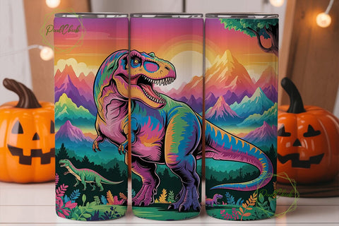 Rainbow Dinosaur 20oz Tumbler Wrap Sublimation PixelChick 