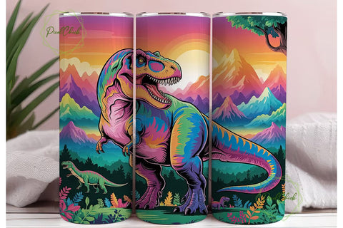 Rainbow Dinosaur 20oz Tumbler Wrap Sublimation PixelChick 