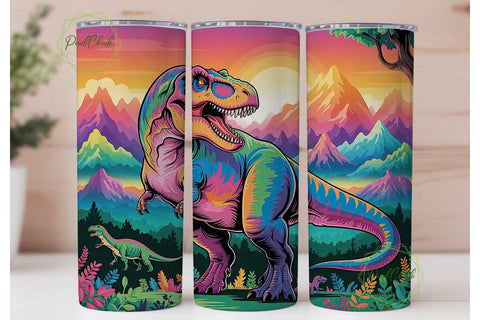 Rainbow Dinosaur 20oz Tumbler Wrap Sublimation PixelChick 