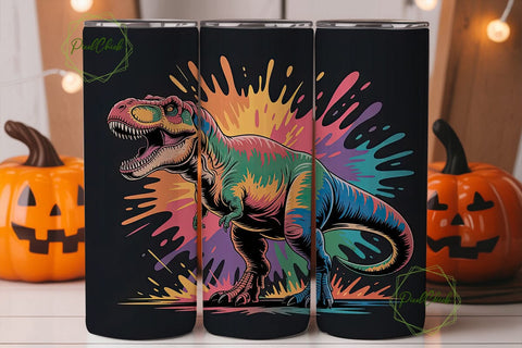 Rainbow Dinosaur Tumbler Wrap Sublimation PixelChick 