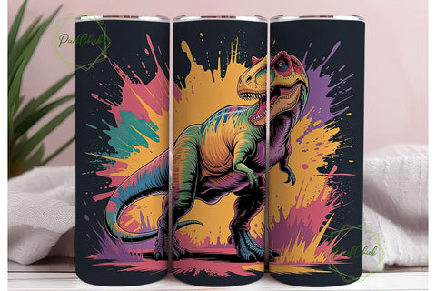 Rainbow Dinosaur Tumbler Wrap Sublimation PixelChick 