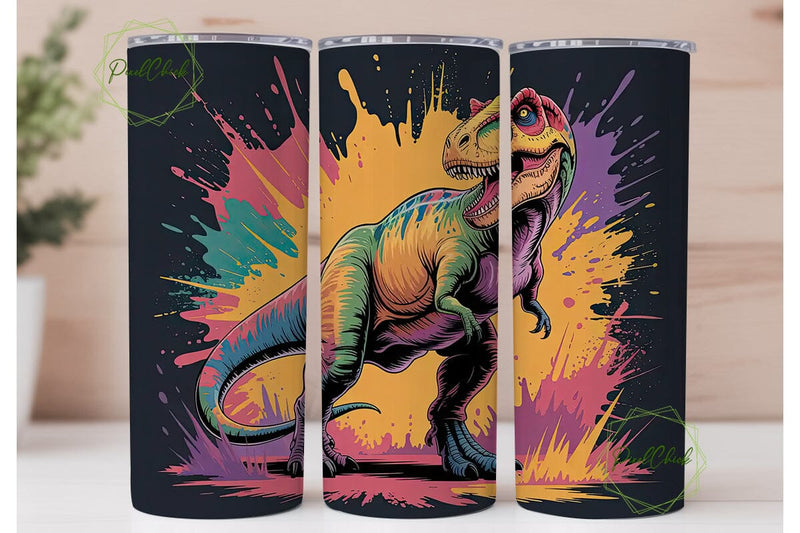 Rainbow Dinosaur Tumbler Wrap Sublimation PixelChick 