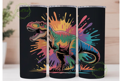 Rainbow Dinosaur Tumbler Wrap Sublimation PixelChick 