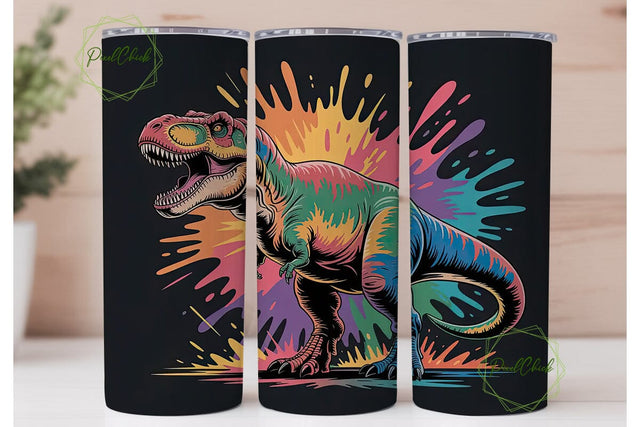 Rainbow Dinosaur Tumbler Wrap Sublimation PixelChick 