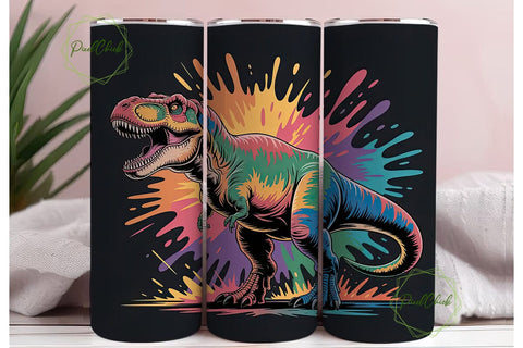 Rainbow Dinosaur Tumbler Wrap Sublimation PixelChick 