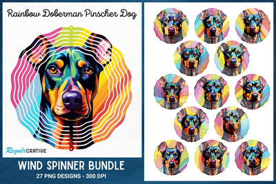 Rainbow Doberman Pinscher Dog Wind Spinner Sublimation Bundle Sublimation Regulrcrative 